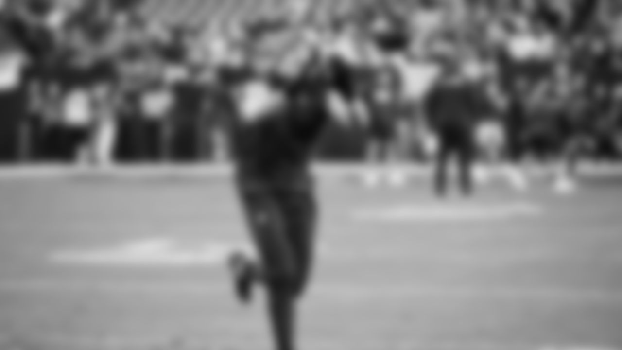 Seahawks safety Ty Okada (39) warms up at Northwest Stadium for the Sunday Night Football matchup at the Washington Commanders in Week 9.