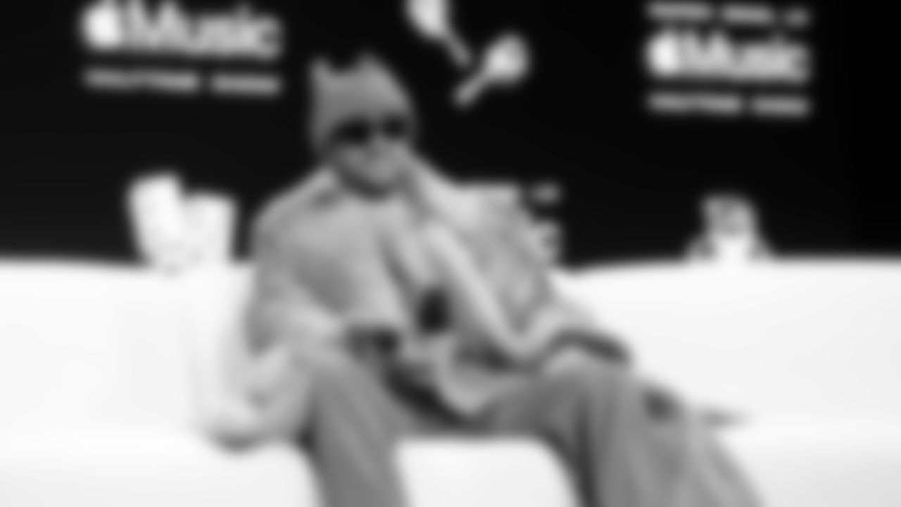 Bad Bunny speaks to the media at the Apple Music Halftime Show press conference ahead of the Super Bowl 60 football game on Thursday, February 5, 2026 in San Francisco. (Logan Bowles/NFL)