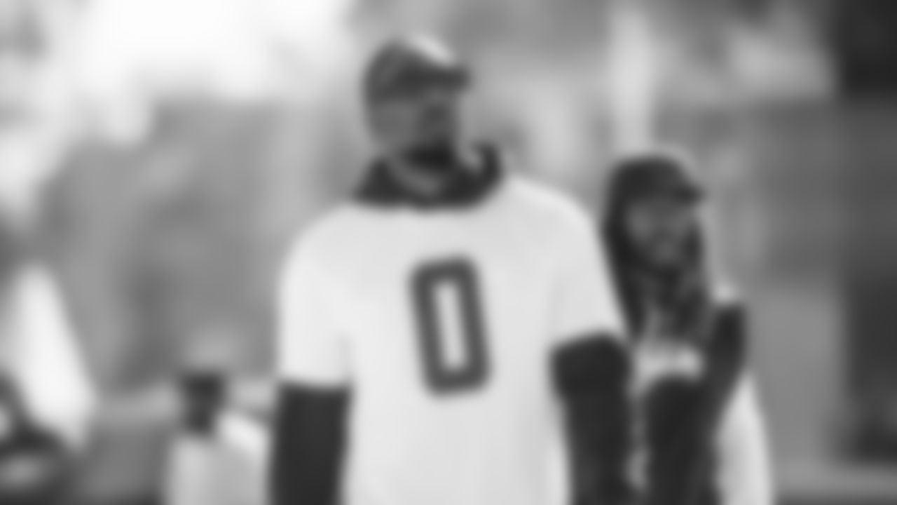 Seahawks defensive end DeMarcus Lawrence (0) practiced on Wednesday, February 4, 2026 in San Jose, California.