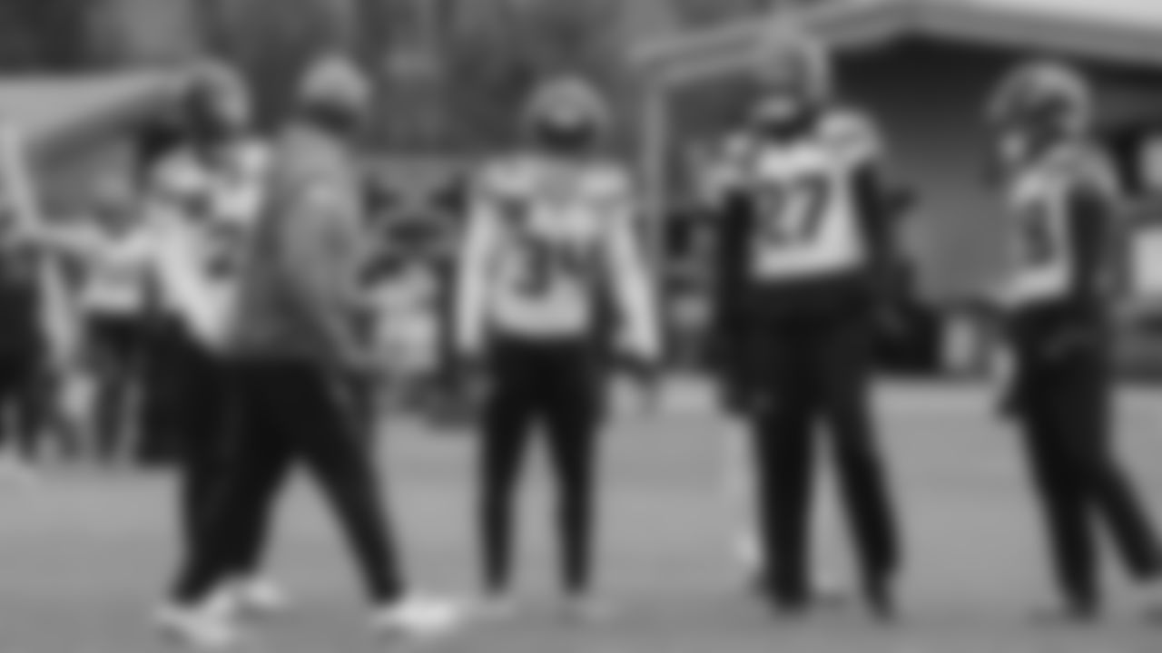 Seahawks cornerback Devon Witherspoon (21), cornerback Shemar Jean-Charles (34), cornerback Riq Woolen (27) and cornerback Nehemiah Pritchett (28) practiced on Wednesday, January 14, 2026 at the Virginia Mason Athletic Center.