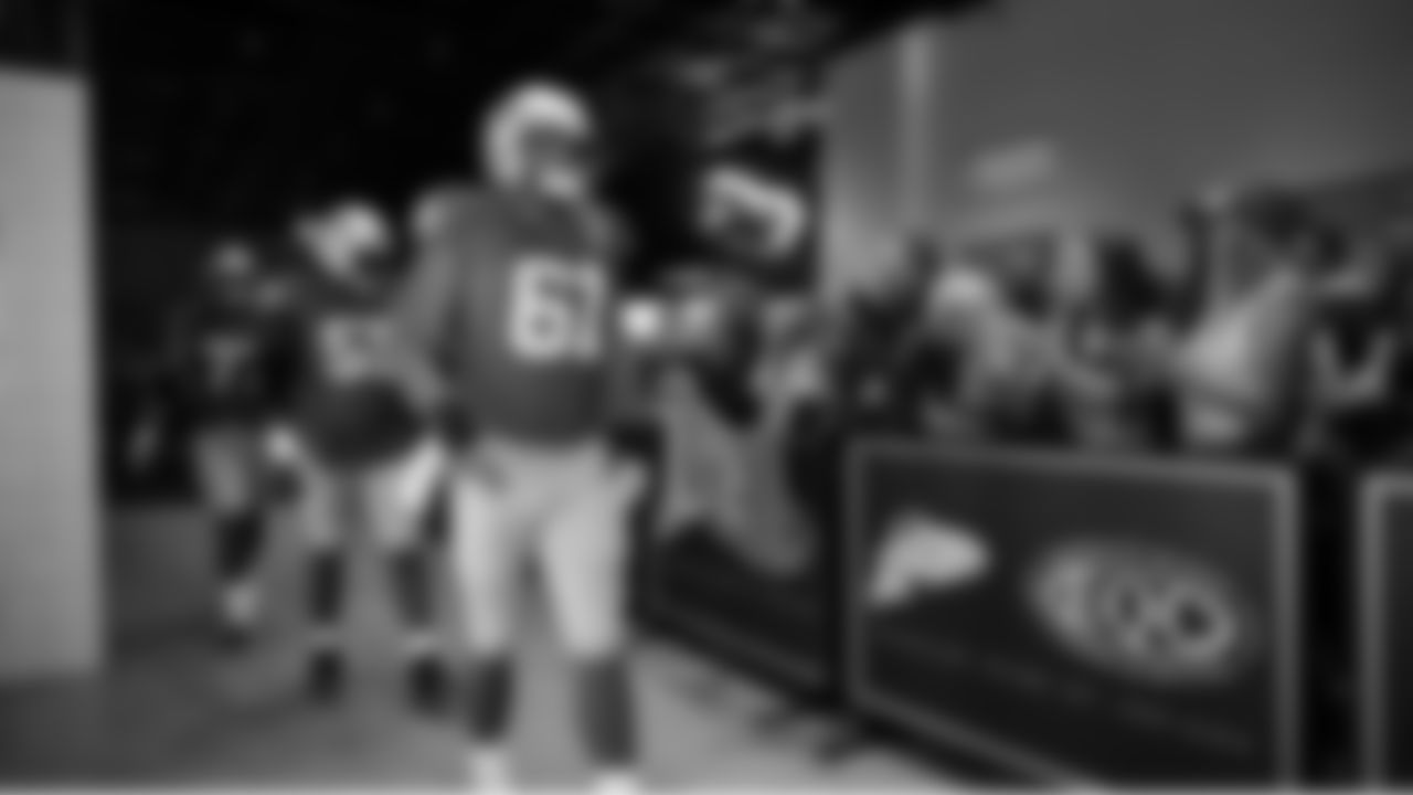 Seahawks center Jalen Sundell (61) walks through the Emerald Queen Casino tunnel club at Lumen Field for the Week 5 matchup vs. the Buccaneers.