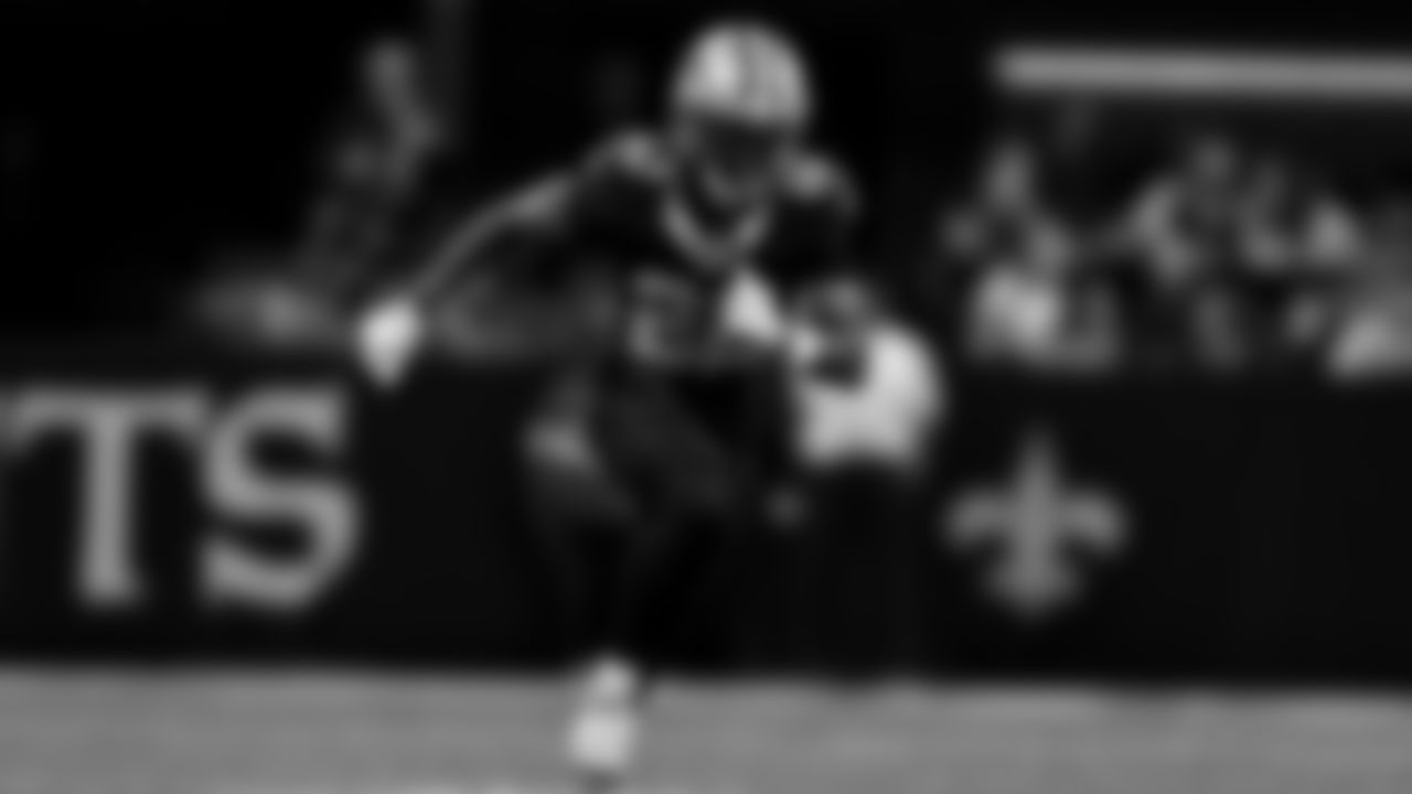 New Orleans Saints wide receiver Rashid Shaheed (22) runs a route against the New England Patriots during an NFL football game, Sunday, Oct. 12, 2025, in New Orleans. (AP Photo/Maria Lysaker)