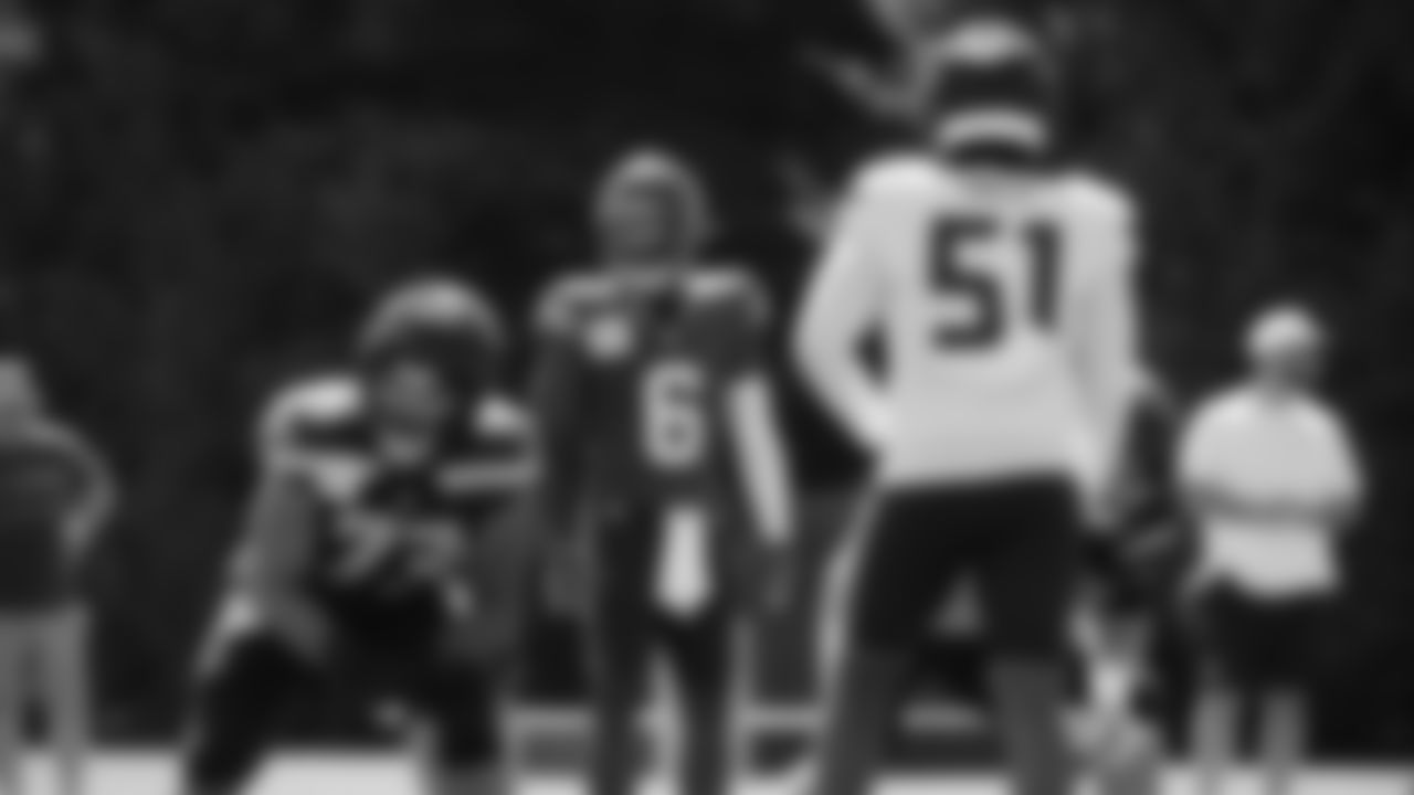 Seahawks quarterback Jalen Milroe (6) practiced on day six of training camp on July 29, 2025 at the Virginia Mason Athletic Center.