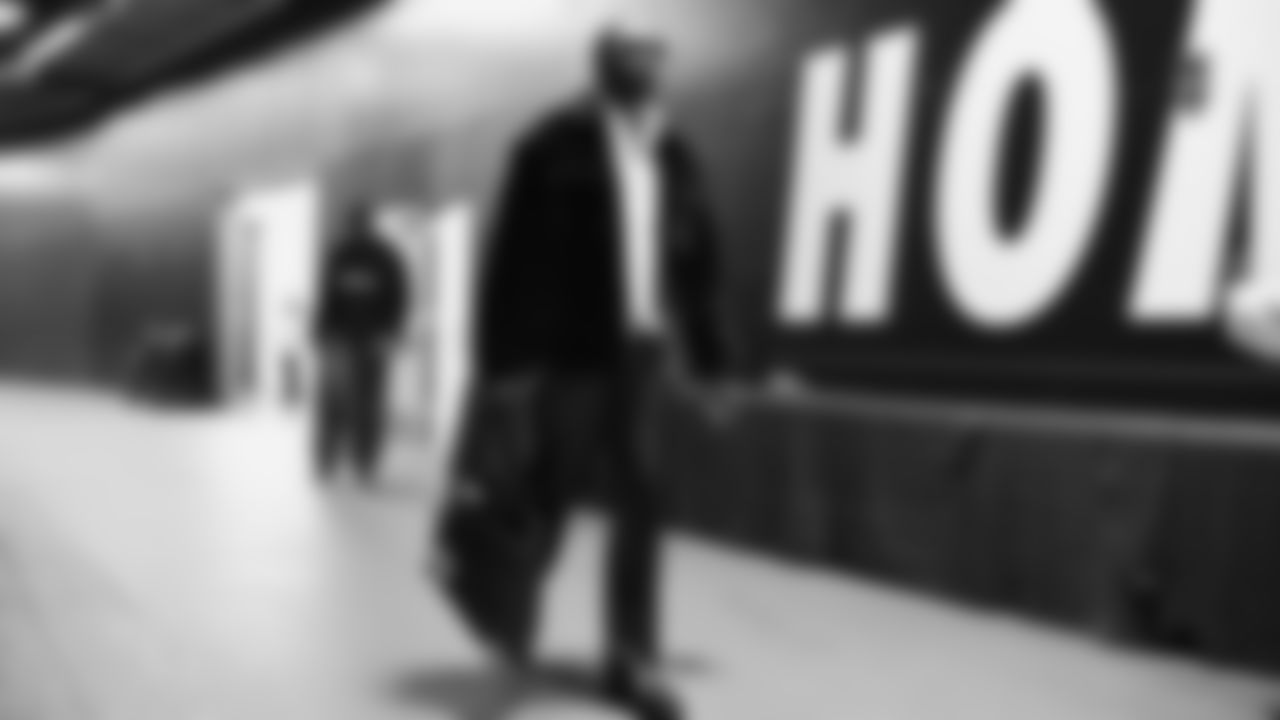 Seahawks defensive end DeMarcus Lawrence (0) arrived at Lumen Field for the NFC Championship game vs. the Los Angeles Rams on Sunday, January 25, 2026.