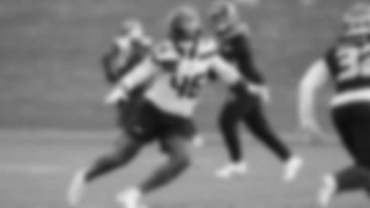 Seahawks linebacker Ja'Markis Weston (46) practiced on Wednesday, January 14, 2026 at the Virginia Mason Athletic Center.