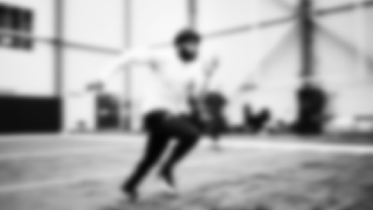 Seahawks linebacker Ernest Jones IV (13) worked out on Monday, January 12, 2026 at the Virginia Mason Athletic Center.