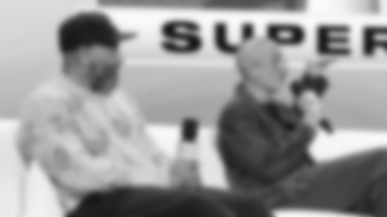 Apple Music's Ebro Darden and Zane Lowe ask questions at the Apple Music Halftime Show press conference ahead of the Super Bowl 60 football game on Thursday, February 5, 2026 in San Francisco. (Logan Bowles/NFL)