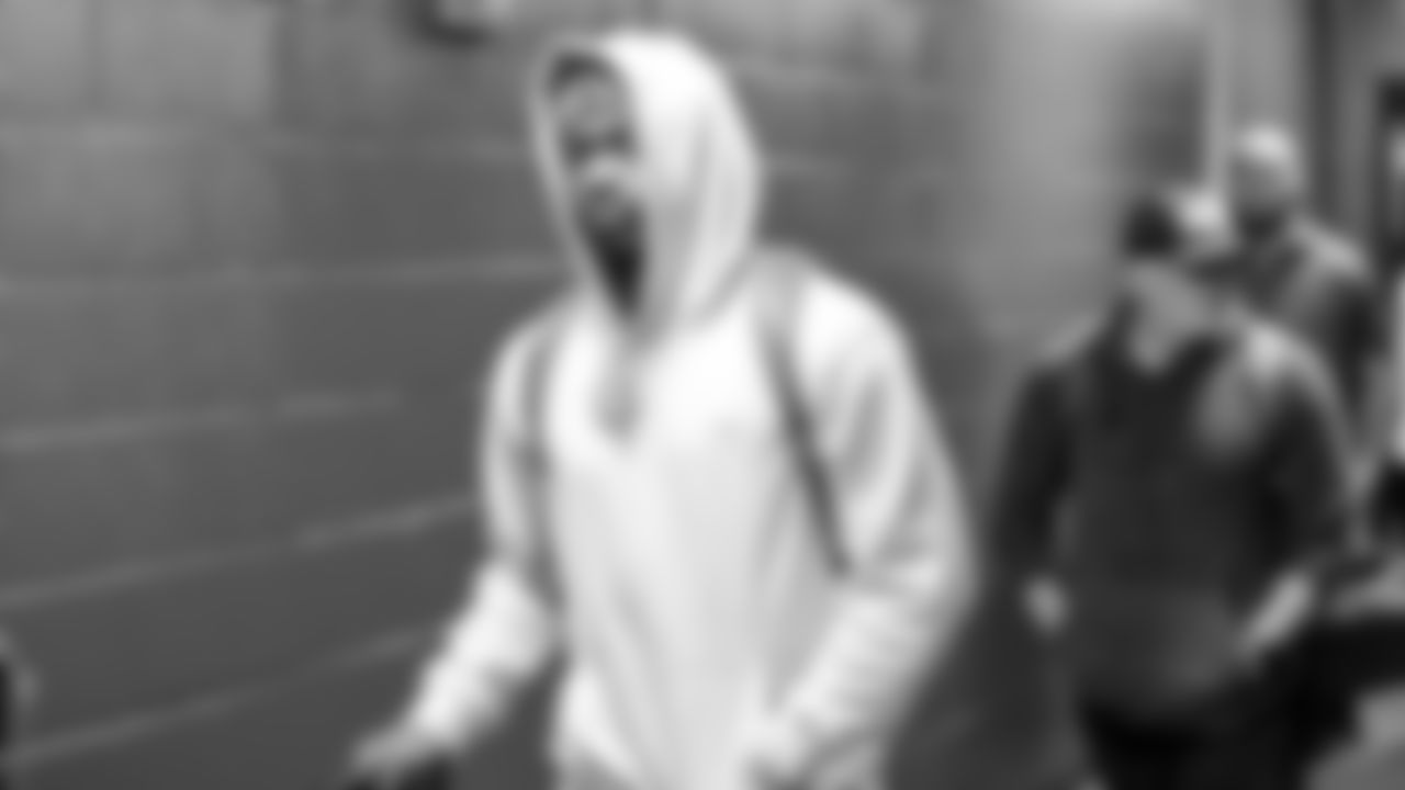 Seahawks quarterback Jalen Milroe (6) arrived at Northwest Stadium for the Sunday Night Football matchup at the Washington Commanders in Week 9.