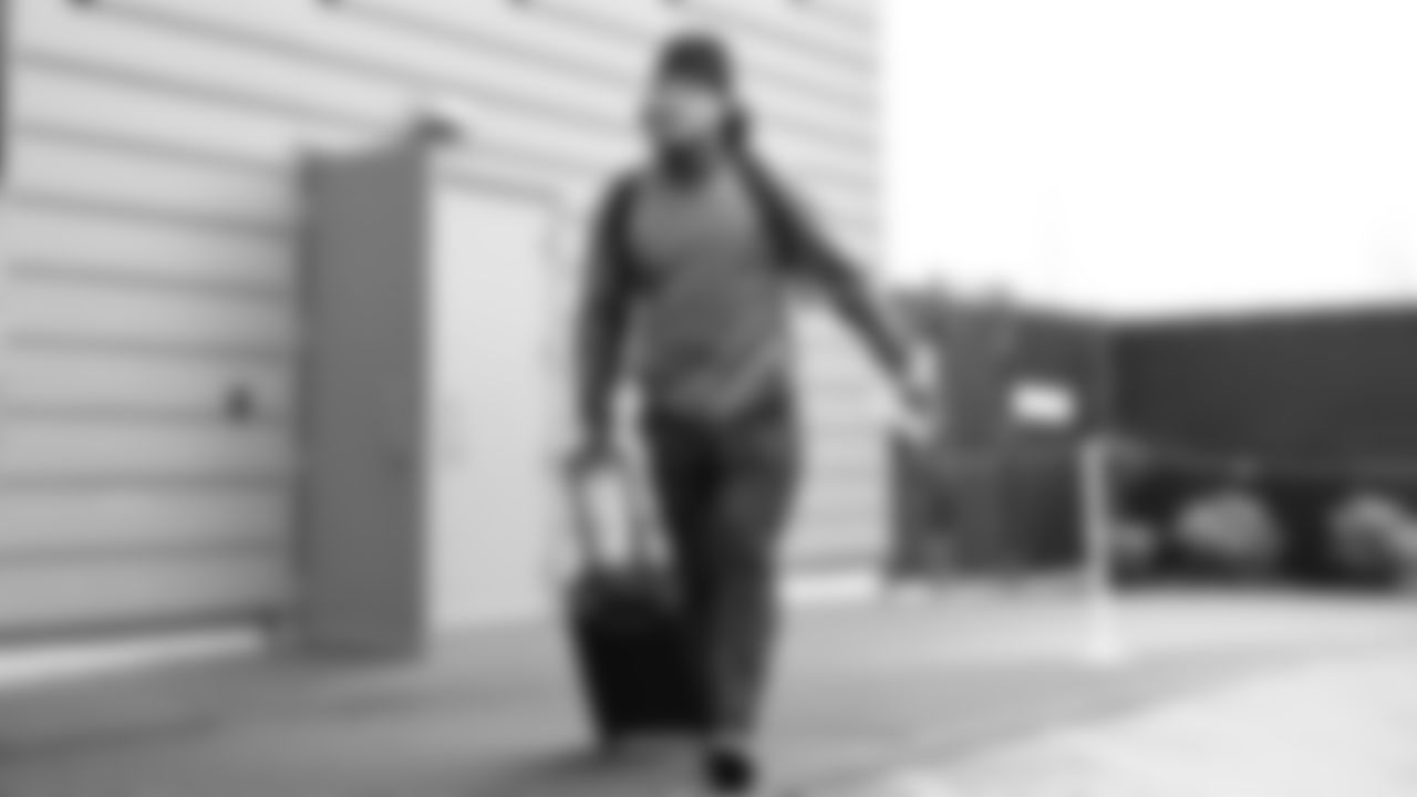 Seahawks linebacker Drake Thomas (42) departed the Virginia Mason Athletic Center on Friday, December 5, 2025 for the Week 14 trip to Atlanta.