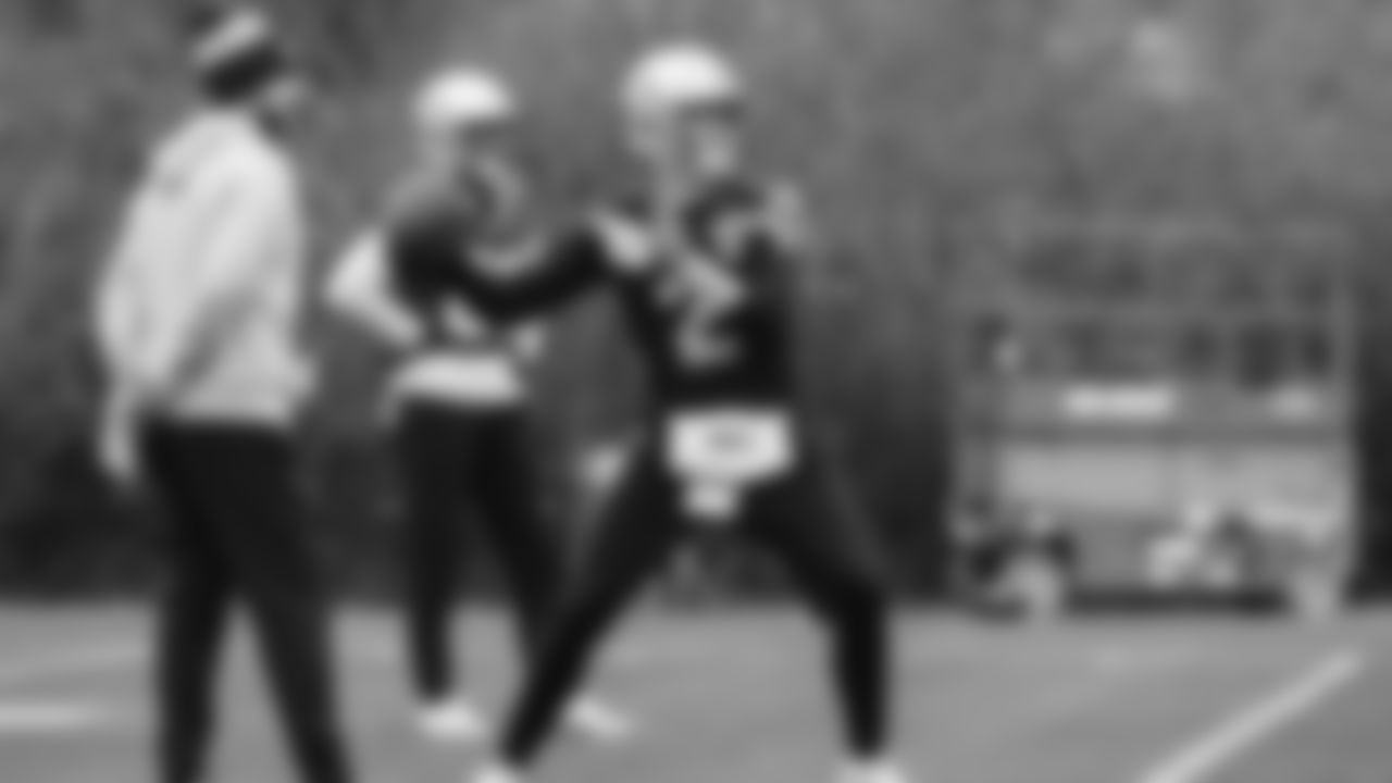 Seahawks quarterback Drew Lock (2) practiced on Thursday, November 27, 2025 at the Virginia Mason Athletic Center.