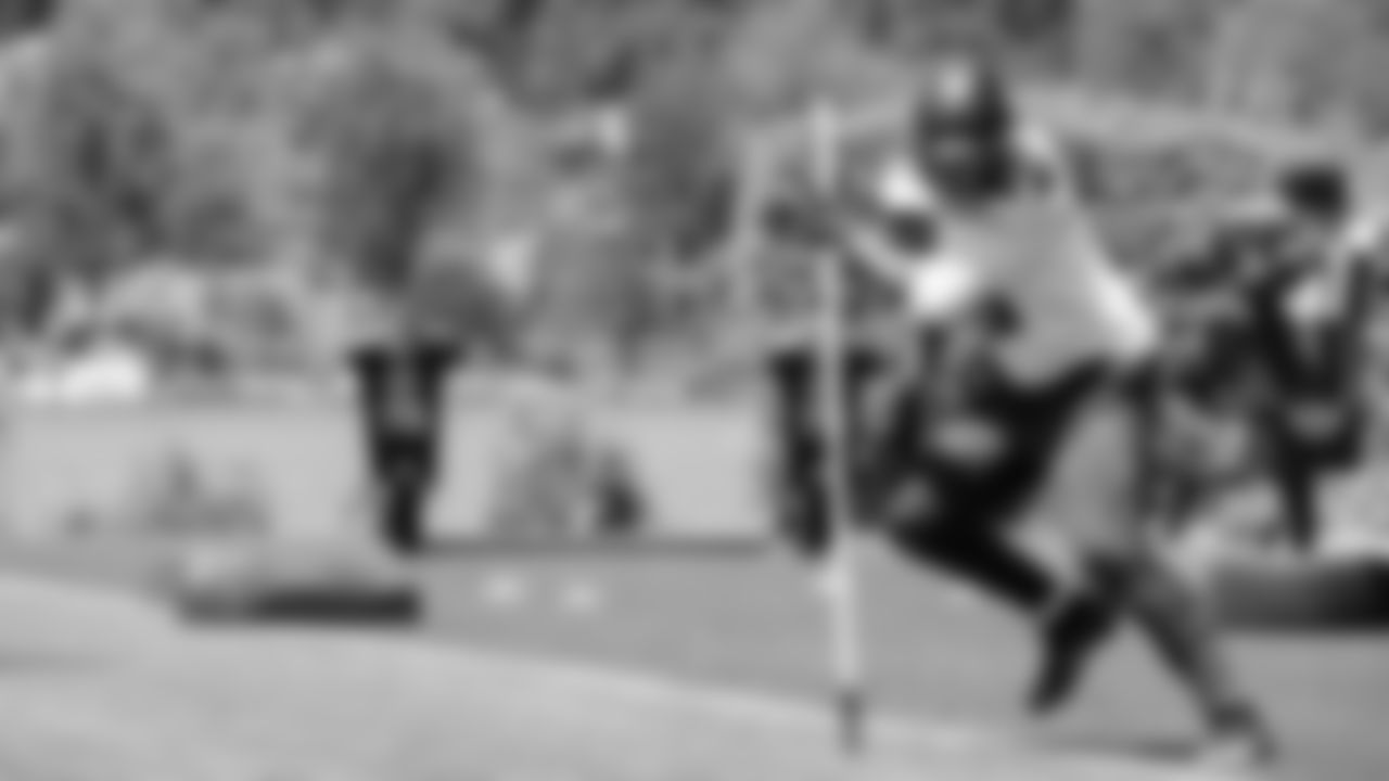 Seahawks defensive end DeMarcus Lawrence (0) participated in a workout on day three of OTAs on Friday, May 30, 2025 at the Virginia Mason Athletic Center.