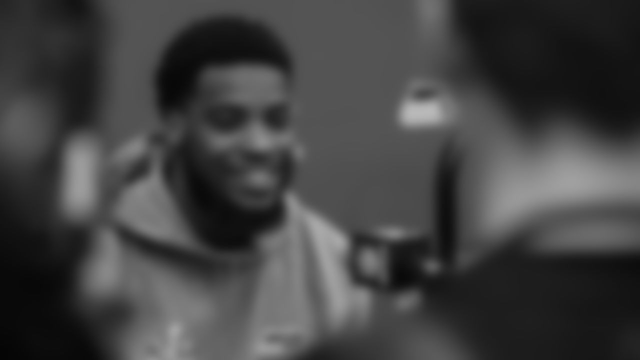 Seahawks cornerback Devon Witherspoon (21) at day one of press conference Media Availability on February 3, 2026.