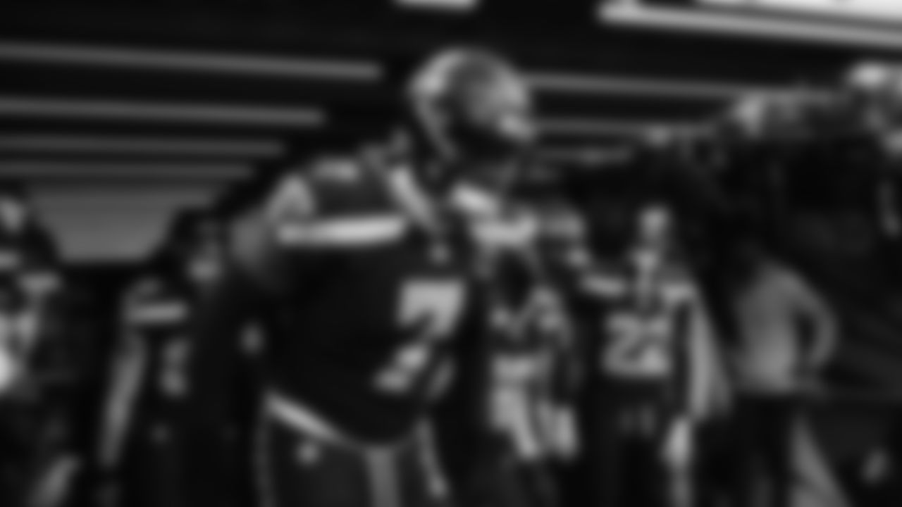 Seahawks linebacker Uchenna Nwosu (7) warms up at Lumen Field for the NFC Championship game vs. the Los Angeles Rams on Sunday, January 25, 2026.