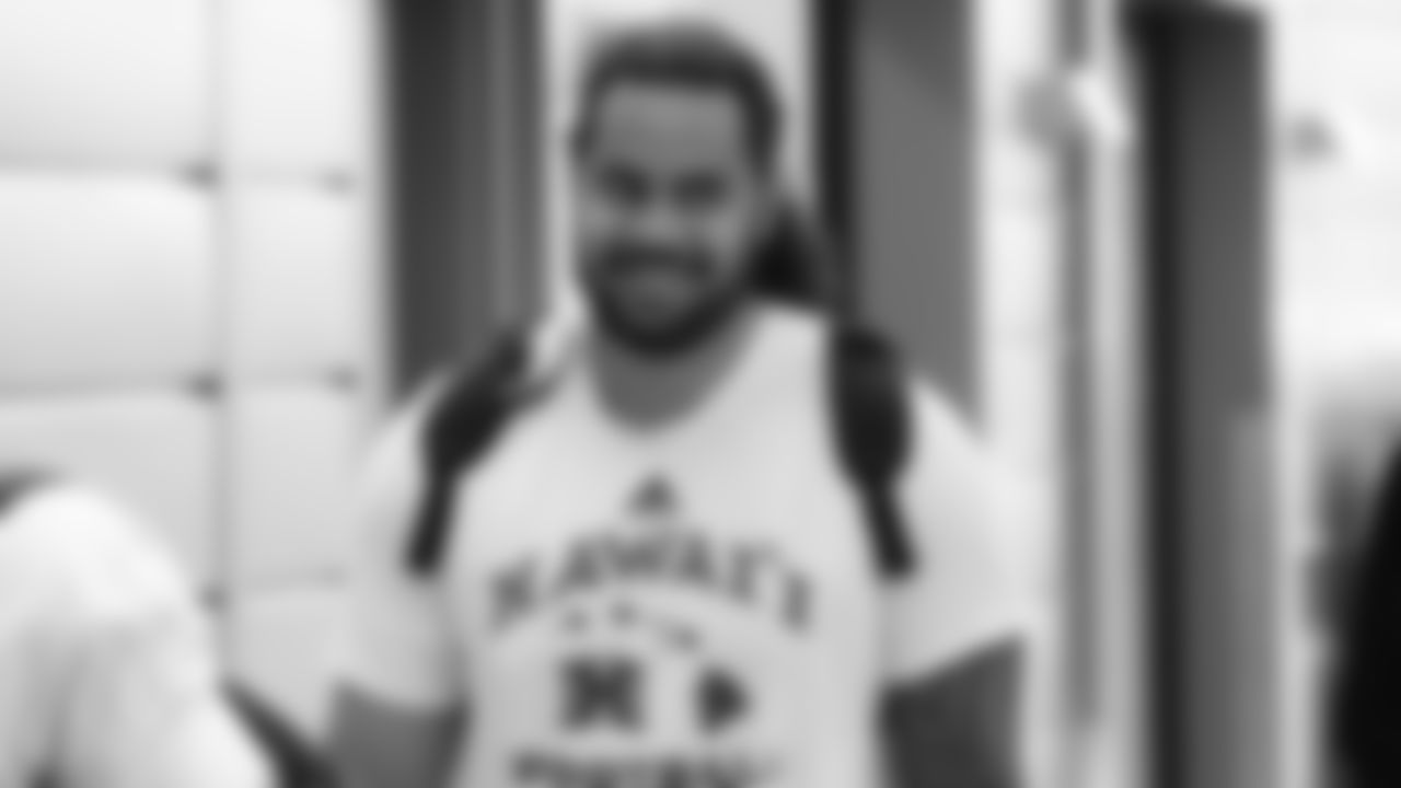 Seahawks tackle Luke Felix-Fualalo (73) arrived at the Virginia Mason Athletic Center for the beginning of training camp on July 22, 2025.