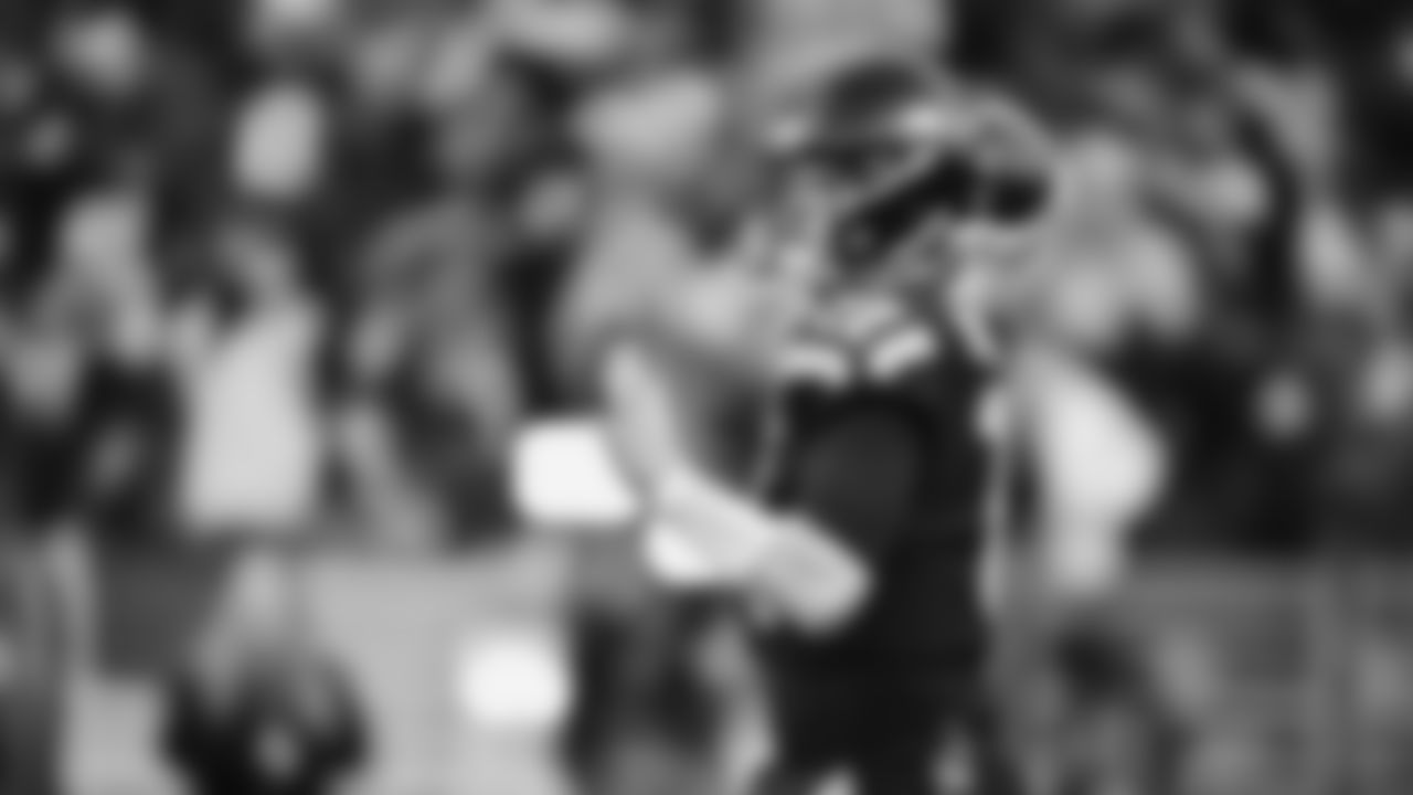 Seahawks quarterback Sam Darnold (14) warms up at Lumen Field for the NFC Championship game vs. the Los Angeles Rams on Sunday, January 25, 2026.