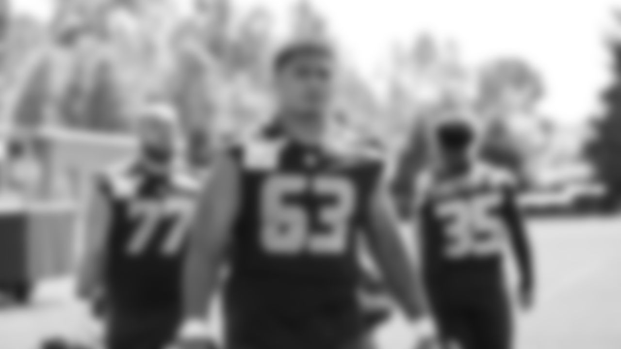 Seahawks guard Sataoa Laumea (63) participated in a workout on day one of OTAs on Tuesday, May 27, 2025 at the Virginia Mason Athletic Center.