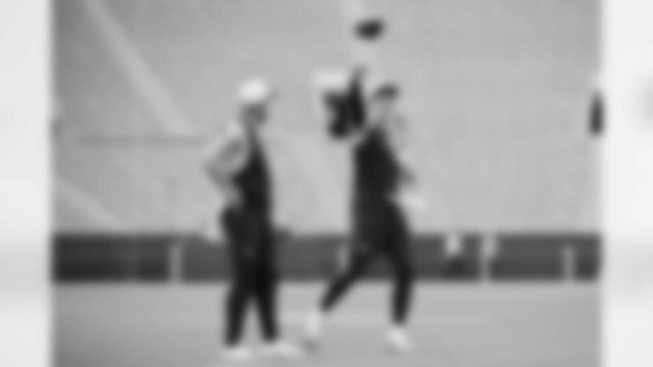 Seahawks wide receiver Cooper Kupp (10) and quarterback Drew Lock (2) warms up at Lambeau Field for the preseason Week 3 matchup vs. the Green Bay Packers.