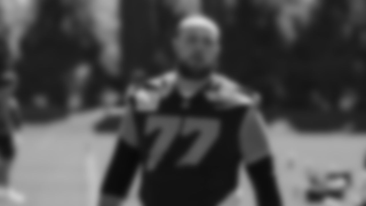 Seahawks guard Bryce Cabeldue (77) practiced on day two of training camp on July 24, 2025 at the Virginia Mason Athletic Center.