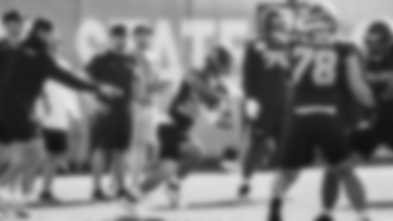 Seahawks running back George Holani (36) practiced on February 5, 2026 in San Jose, California.