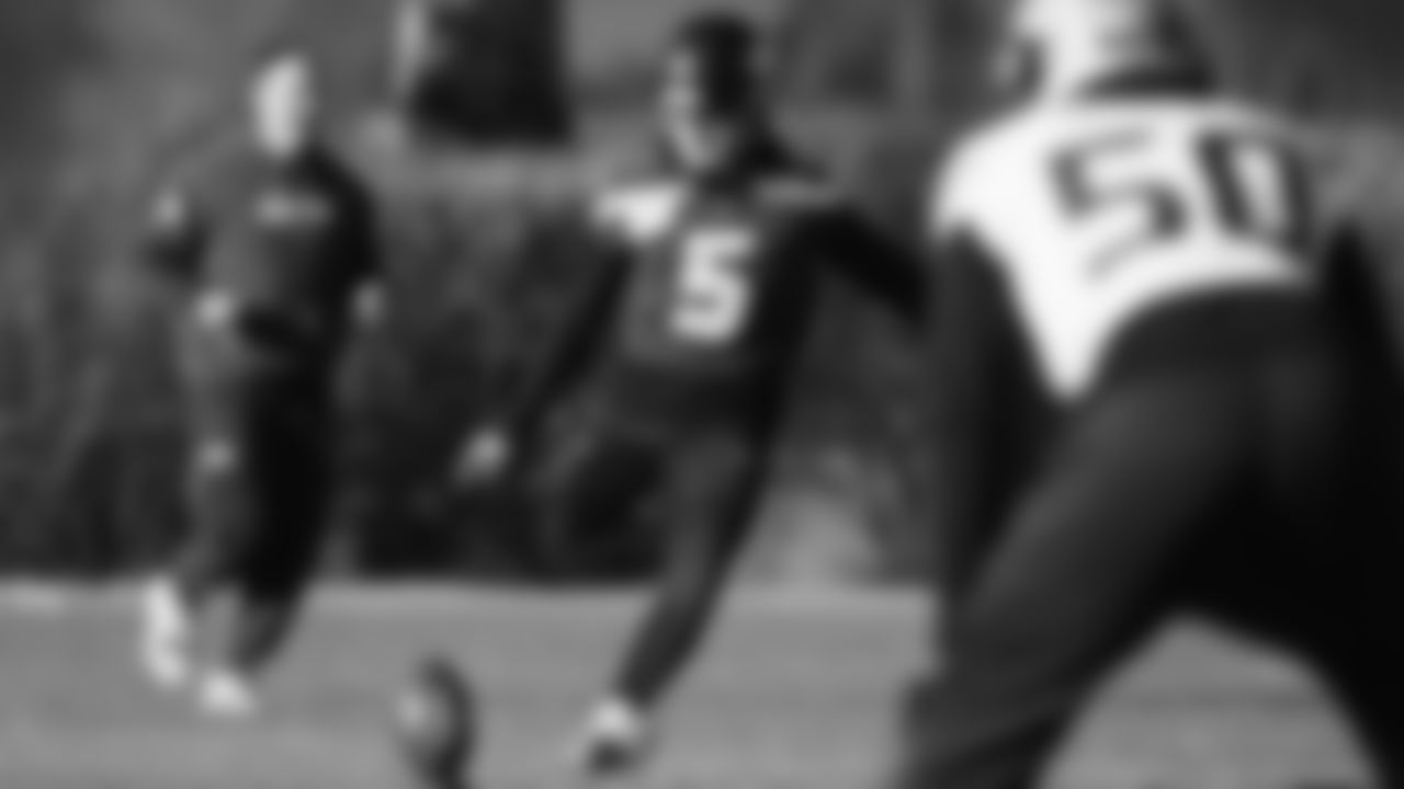 Seahawks kicker Jason Myers (5) practiced on Wednesday, January 21, 2026 at the Virginia Mason Athletic Center.