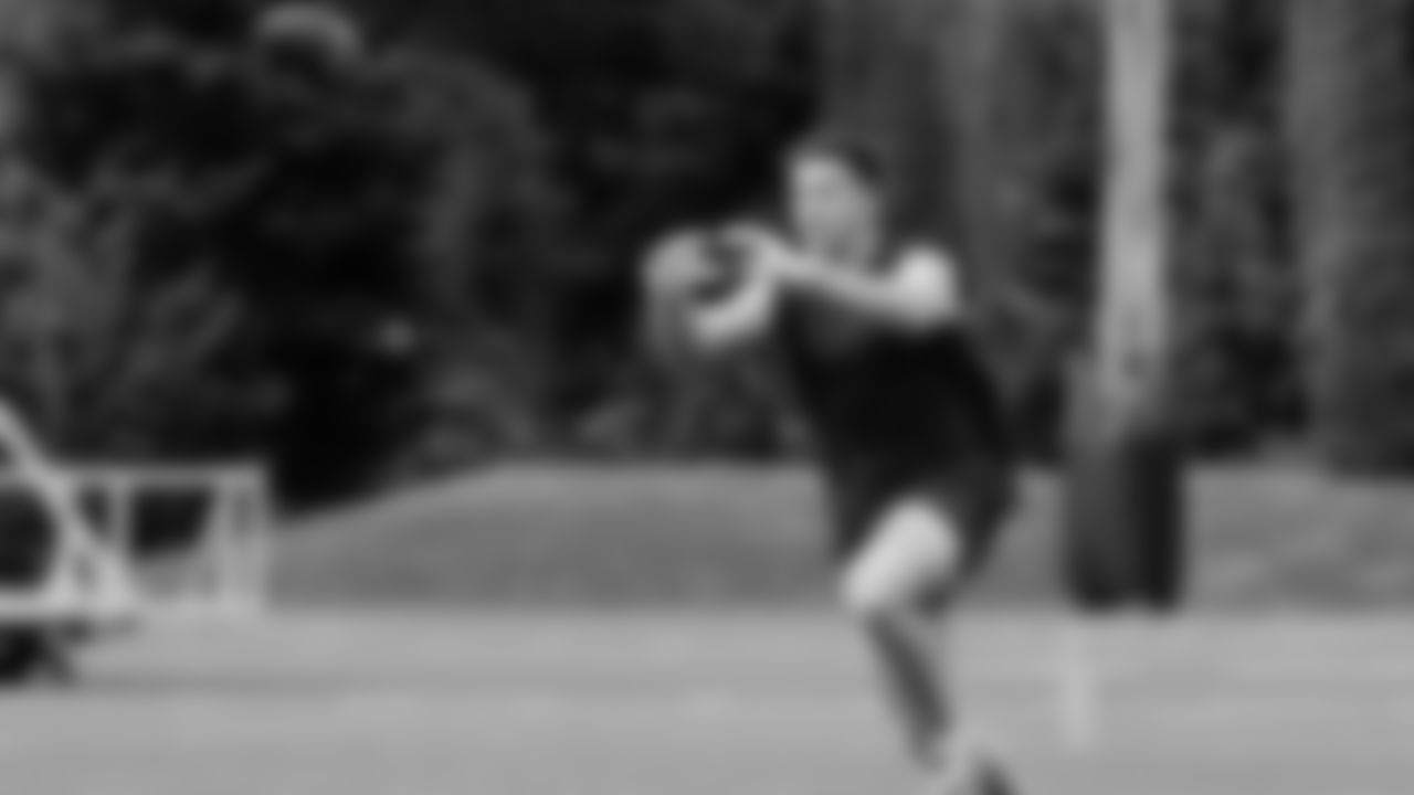 Seahawks wide receiver John Rhys Plumlee (17) participated in a workout on May 12, 2025 at the Virginia Mason Athletic Center.