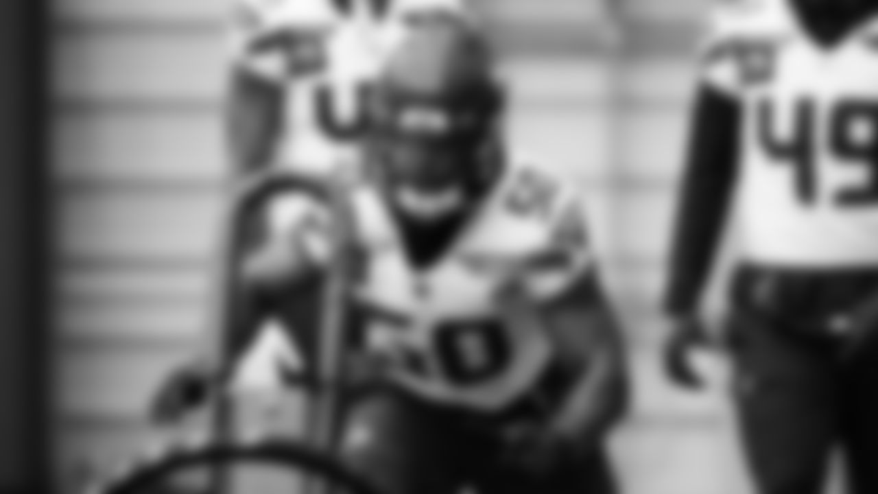 Seahawks linebacker Jamie Sheriff (50) practiced on Wednesday, December 10, 2025 at the Virginia Mason Athletic Center.