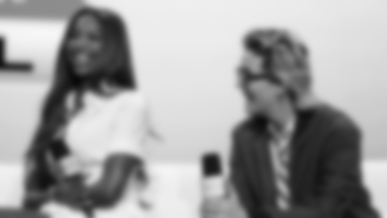 Brandi Carlile laughs at the Apple Music Halftime Show press conference ahead of the Super Bowl 60 football game on Thursday, February 5, 2026 in San Francisco. (Kathryn Riley/NFL)