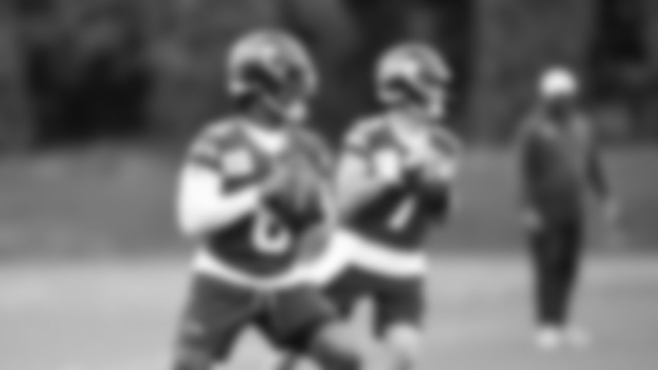 Quarterback Jalen Milroe (6) practiced on day two of rookie minicamp on May 3, 2025 at the Virginia Mason Athletic Center.