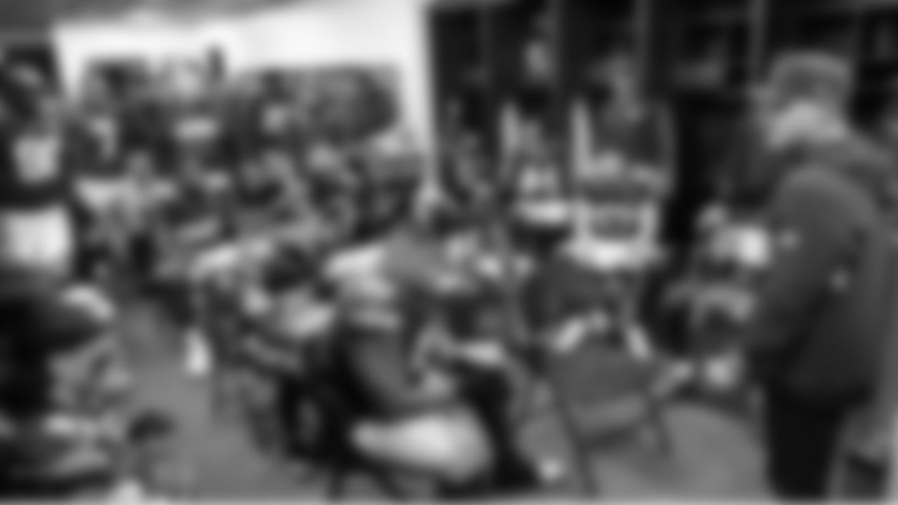 In the Seahawks locker room, head coach Mike Macdonald addresses the defense.