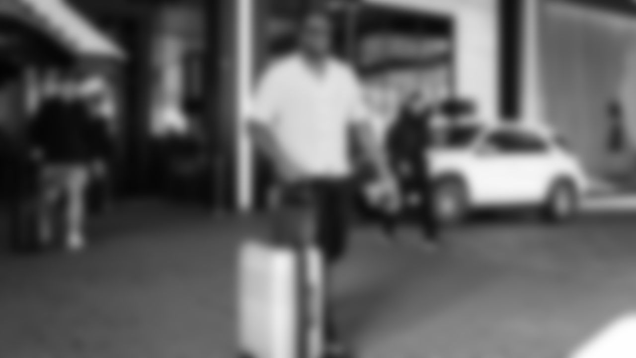 Seahawks linebacker Derick Hall (58) departed the team hotel for the Week 12 matchup vs. the Titans at Nissan Stadium in Nashville, Tennessee.