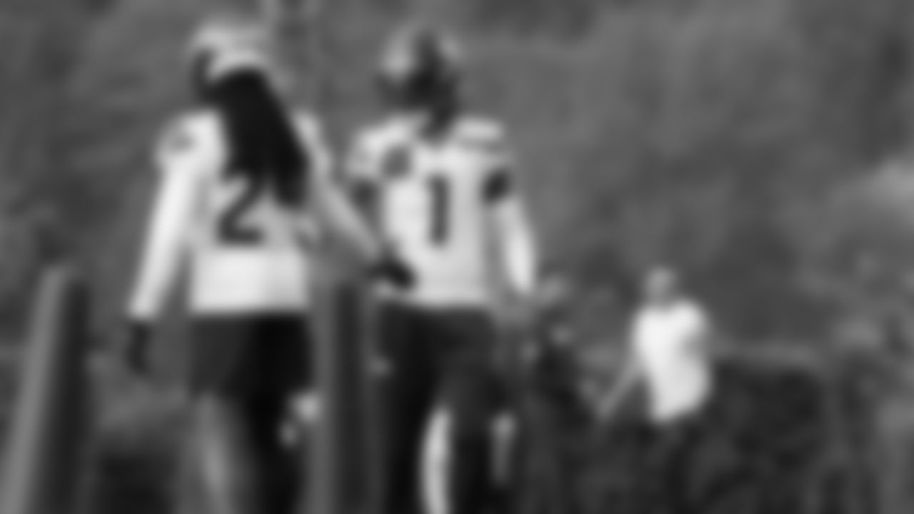 Seahawks cornerback Shaquill Griffin (24) and cornerback Derion Kendrick (1) practiced on Friday, October 17, 2025 at the Virginia Mason Athletic Center.