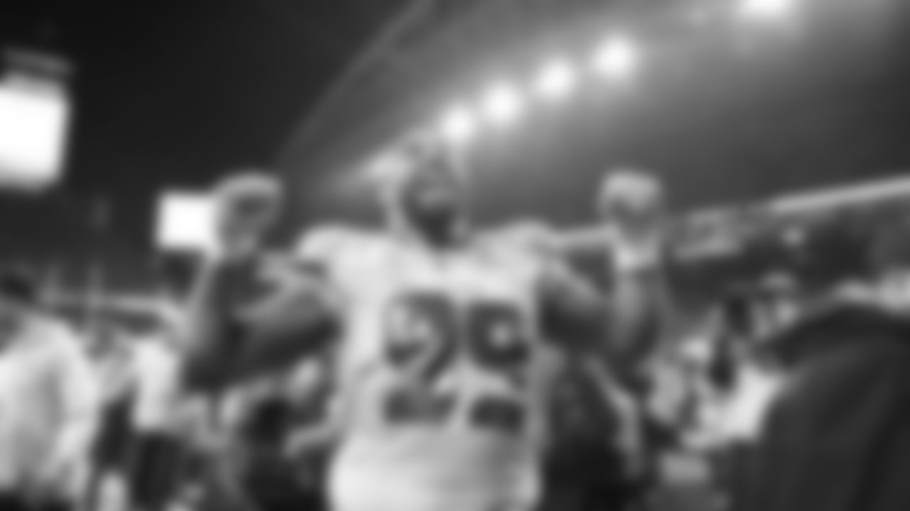 The Seahawks celebrated the 38-37 overtime-win vs. the L.A. Rams in Week 16.