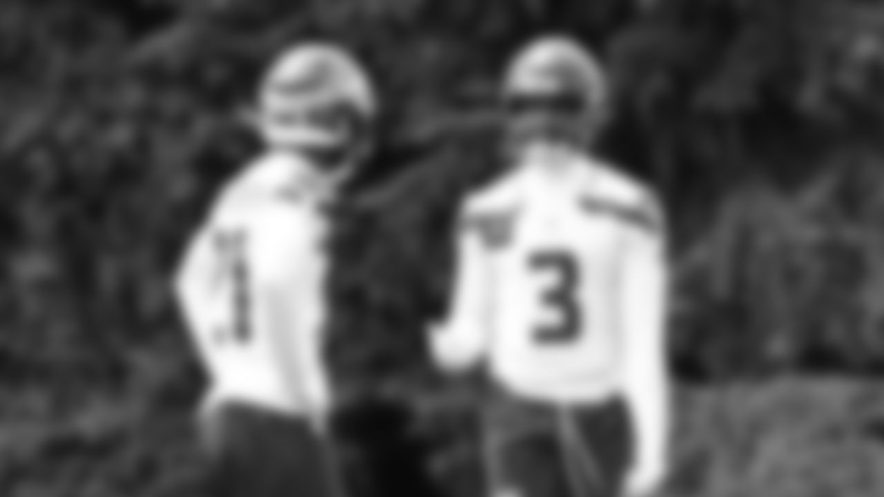 Seahawks cornerback Devon Witherspoon (21) and safety Nick Emmanwori (3) participated in a workout on day two of OTAs on Thursday, May 29, 2025 at the Virginia Mason Athletic Center.