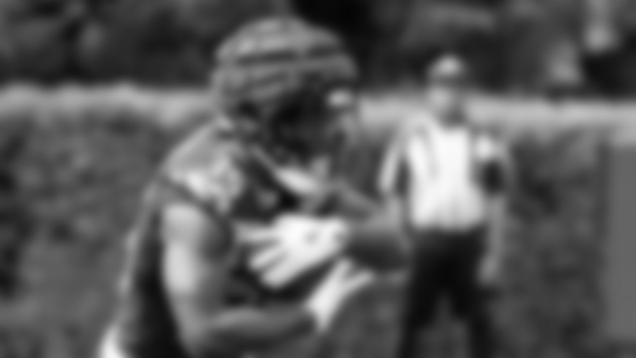 Seahawks running back Anthony Tyus III (35) practiced on August 13, 2025 at the Virginia Mason Athletic Center.
