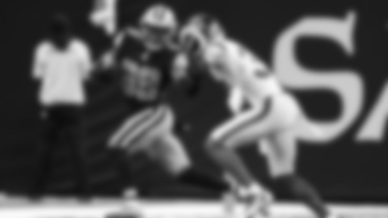 New Orleans Saints wide receiver Rashid Shaheed (89) runs with the ball as Los Angeles Rams safety Nick Scott (33) pursues in an NFL football game, Sunday, Nov. 20, 2022 in New Orleans. The Saints defeated the Rams 27-20. (Margaret Bowles via AP)