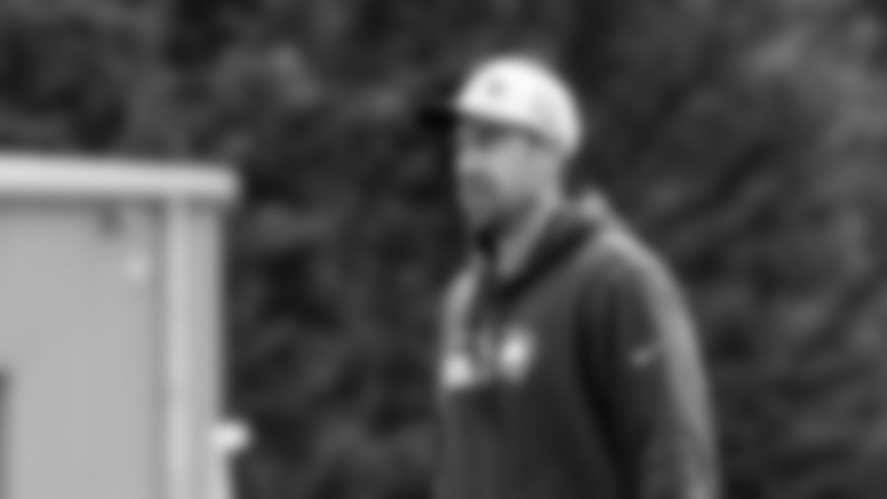 Seahawks offensive coordinator Klint Kubiak on day four of training camp on July 26, 2025 at the Virginia Mason Athletic Center.