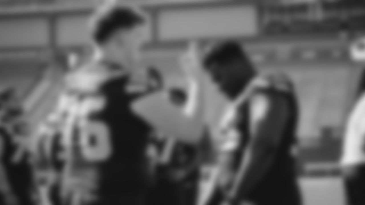 Seahawks guard Grey Zabel (76) during the Super Bowl LX team photo on February 7, 2026.