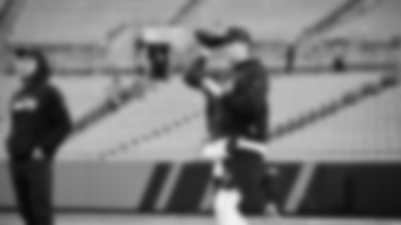 Seahawks quarterback Drew Lock (2) warms up at Bank of America Stadium for the Week 17 matchup vs. Panthers on December 28, 2025.