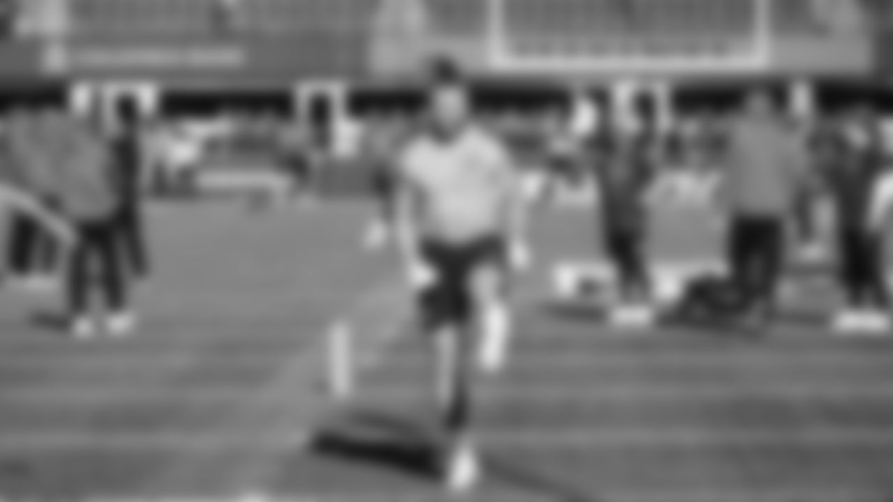 Seahawks fullback Brady Russell (38) warms up at Lumen Field for the Week 10 matchup vs. the Arizona Cardinals.