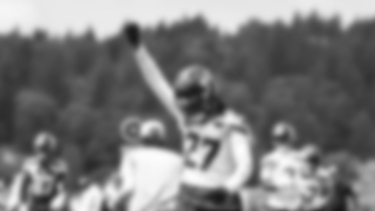 Seahawks cornerback Riq Woolen (27) participated in a workout on day five of OTAs on Wednesday, June 4, 2025 at the Virginia Mason Athletic Center.