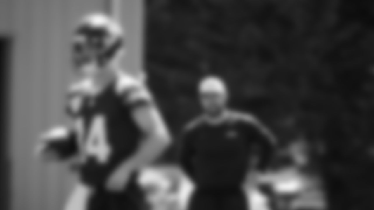 Seahawks offensive coordinator Klint Kubiak on day one of minicamp on Tuesday, June 10, 2025 at the Virginia Mason Athletic Center.
