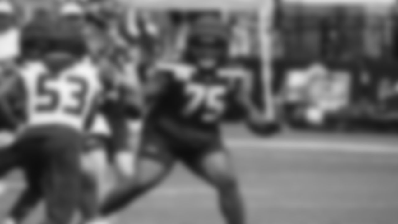 Seahawks guard Anthony Bradford (75) practiced on August 5, 2025 at the Virginia Mason Athletic Center.