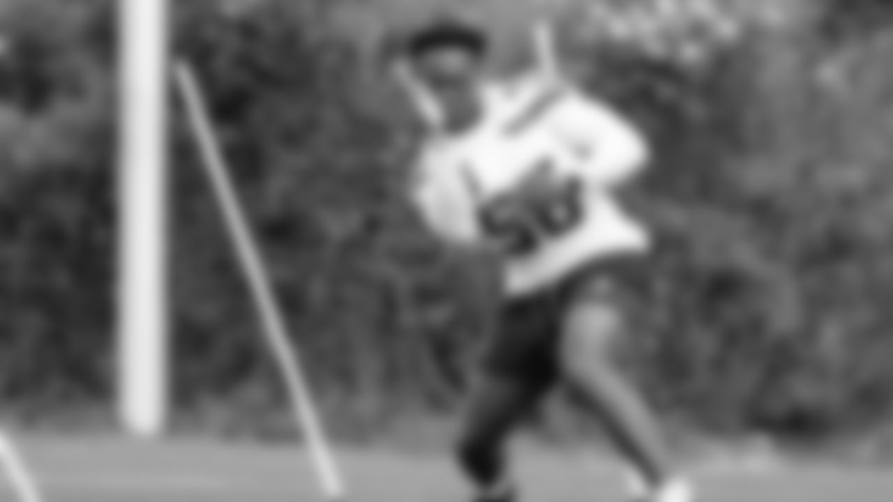 Seahawks linebacker Jalan Gaines (56) participated in a workout on May 12, 2025 at the Virginia Mason Athletic Center.