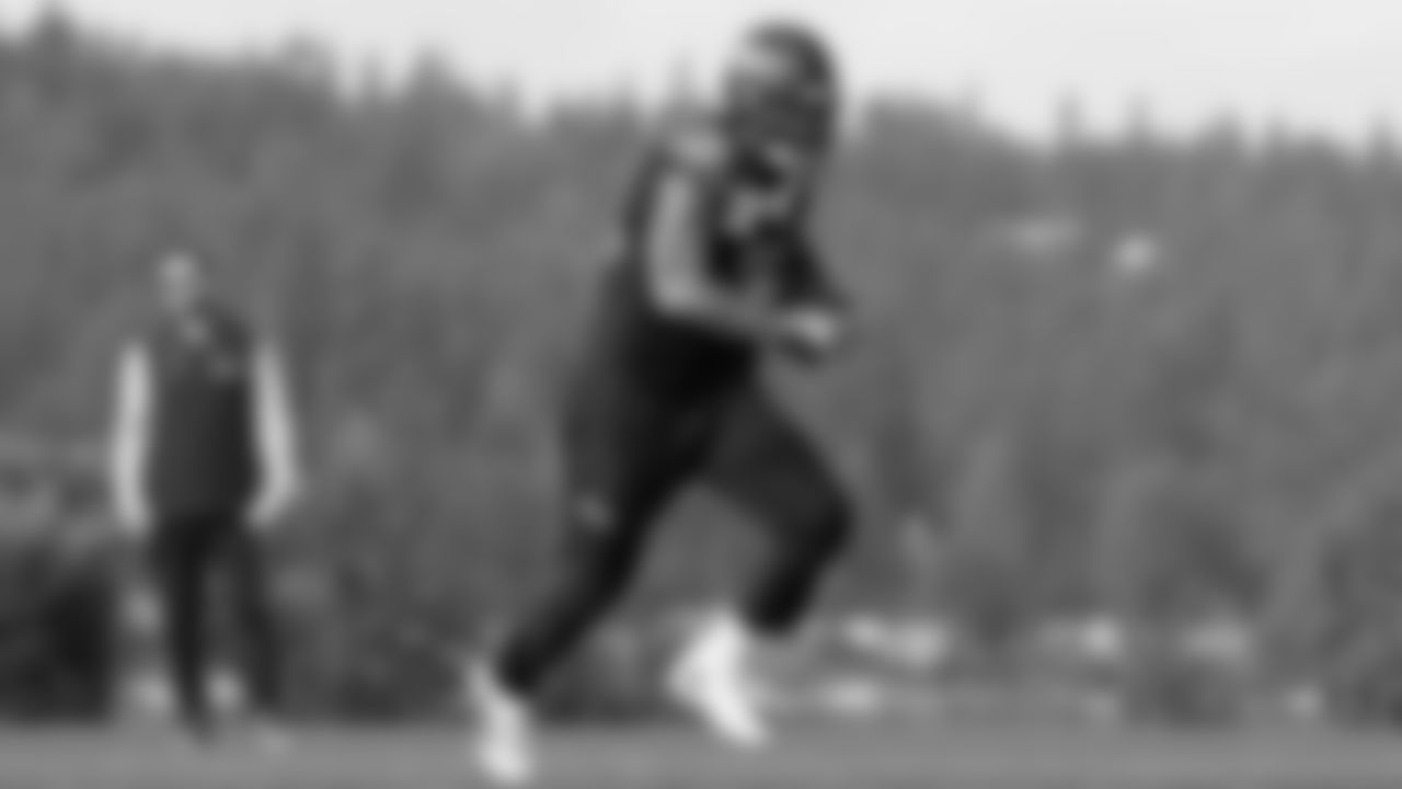 Seahawks tight end Elijah Arroyo (18) practiced on Friday, October 17, 2025 at the Virginia Mason Athletic Center.