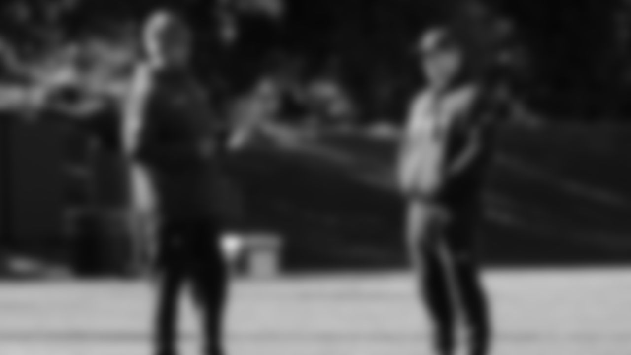 Seahawks head coach Mike Macdonald and defensive coordinator Aden Durde at practice on Friday, January 23, 2026 at the Virginia Mason Athletic Center.