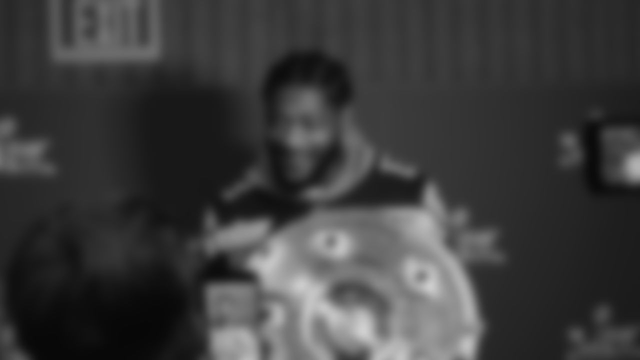 Seahawks linebacker Ernest Jones IV (13) at day two of press conference Media Availability on February 4, 2026.