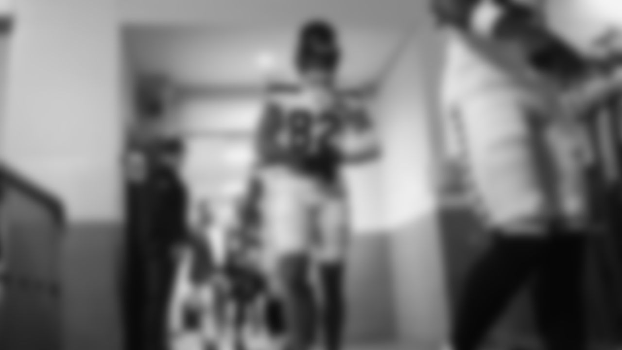 Seahawks wide receiver Cody White (82) warms up at Mercedes-Benz Stadium for the Week 14 matchup vs. the Atlanta Falcons.