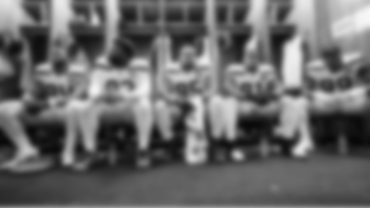 Seahawks defensive linemen wait to leave the locker room.