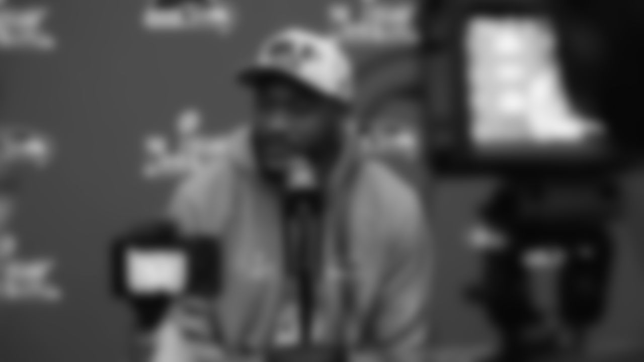 Seahawks linebacker Ernest Jones IV (13) at day one of press conference Media Availability on February 3, 2026.