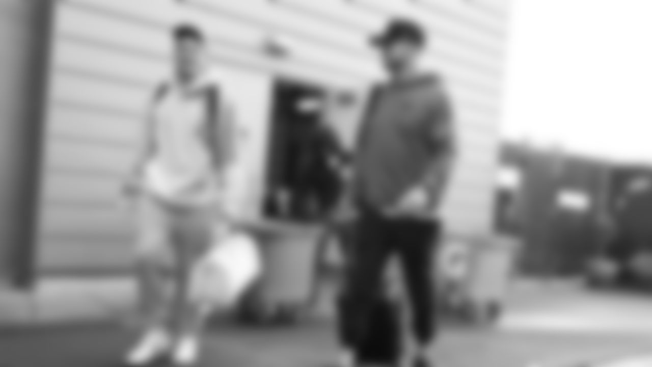 Seahawks quarterback Drew Lock (2) and quarterback Sam Darnold (14) departed the Virginia Mason Athletic Center on December 26, 2025.